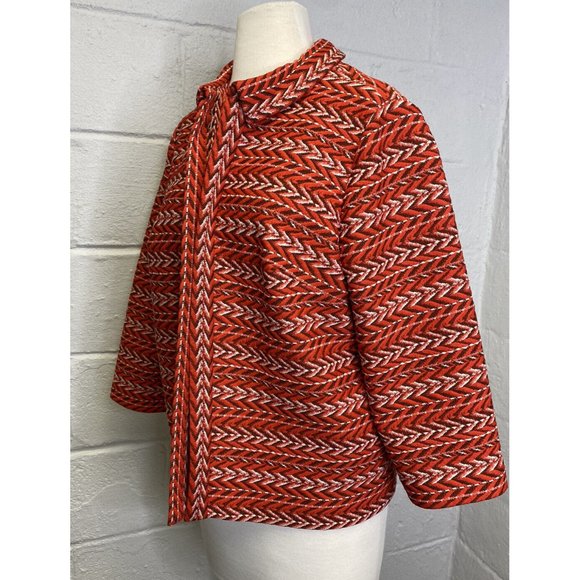 VTG Amy Adams Knits Womens Jacket 70s Boho Swing Collar Red Chevron Medium - Picture 7 of 11